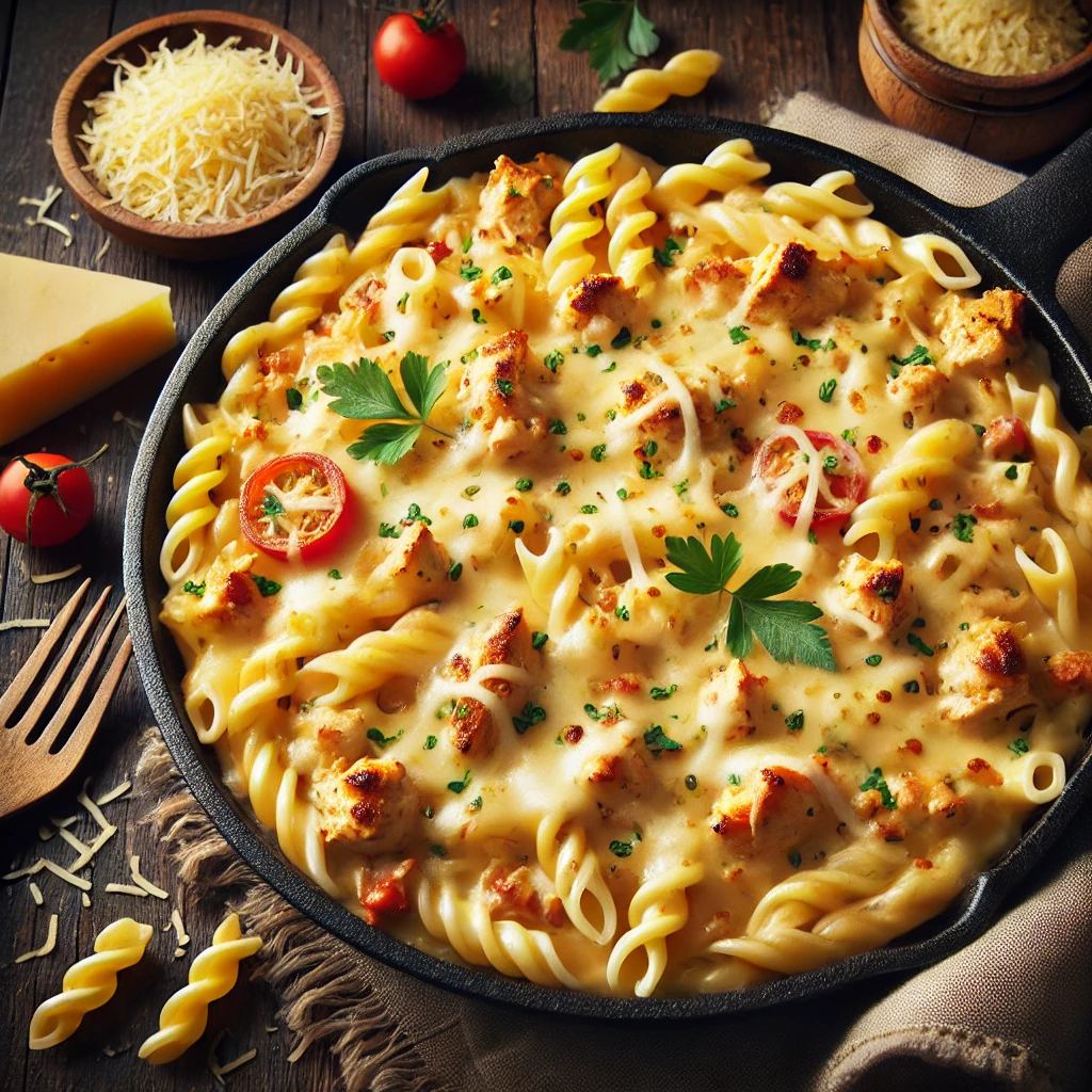 one-skillet cheesy ground chicken pasta recipe