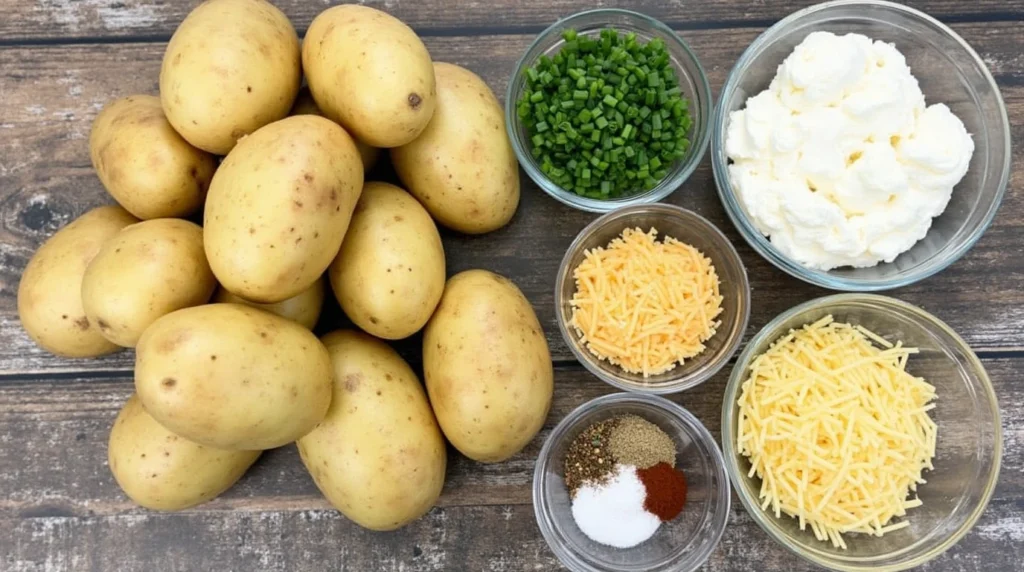 Cottage cheese recipe ingredients for air fryer baked potato skins.