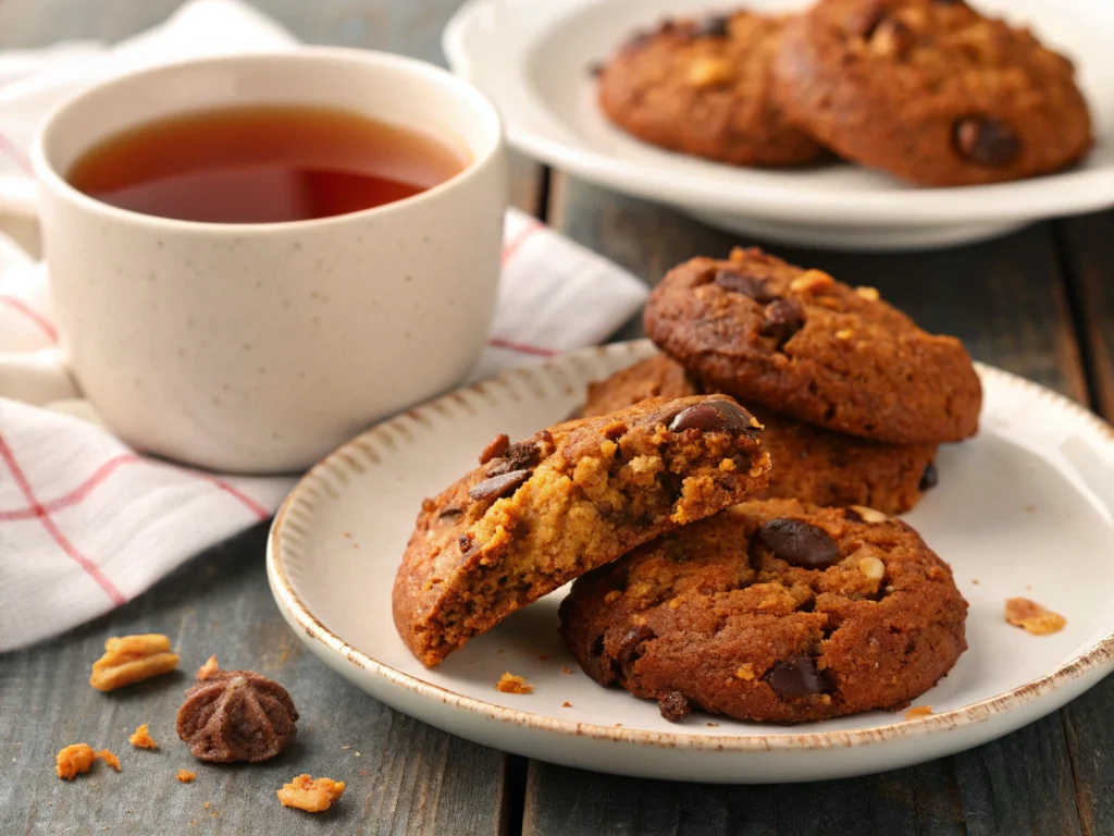 Protein cookies served on a plate with a drink