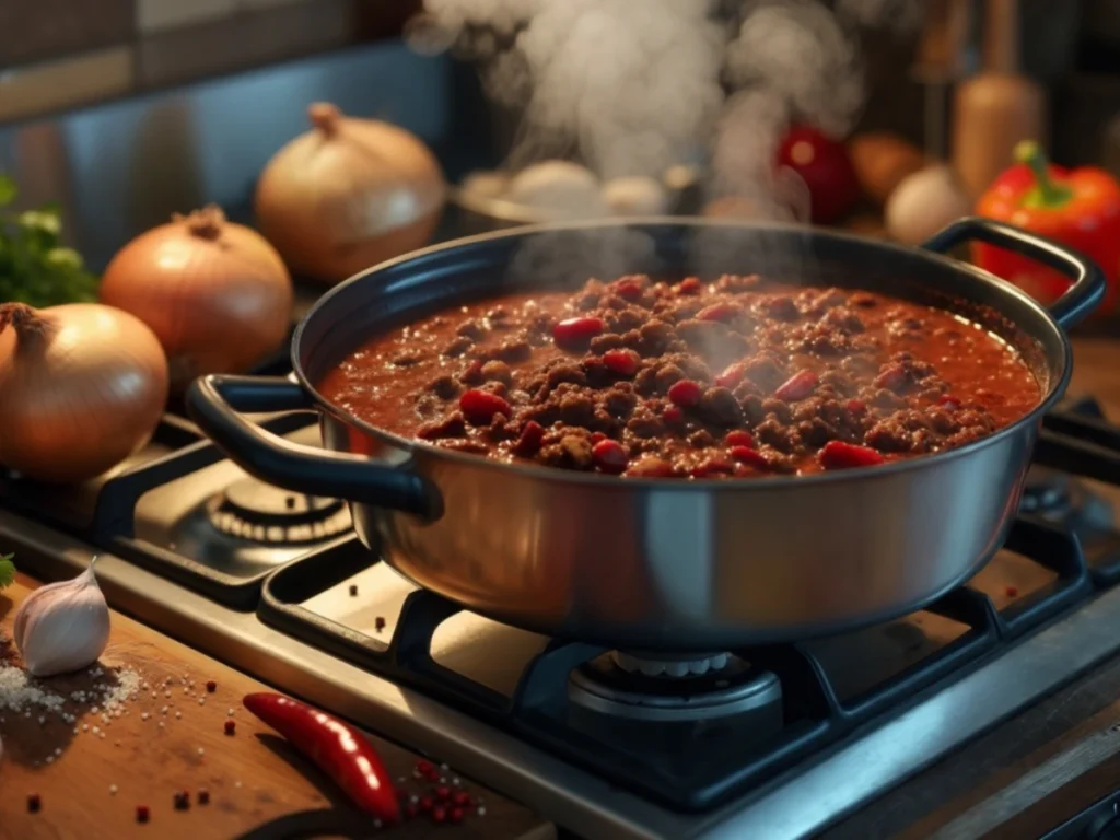 Step-by-step process of making Taco Soup Frios, including browning beef, adding beans and spices